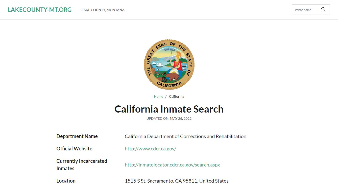 San Fernando Jail Inmate Search and Prison Information - Lake County MT