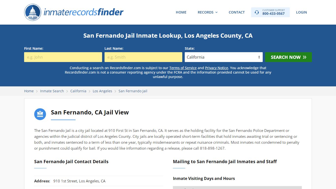 San Fernando Jail Inmate Lookup, Los Angeles County, CA